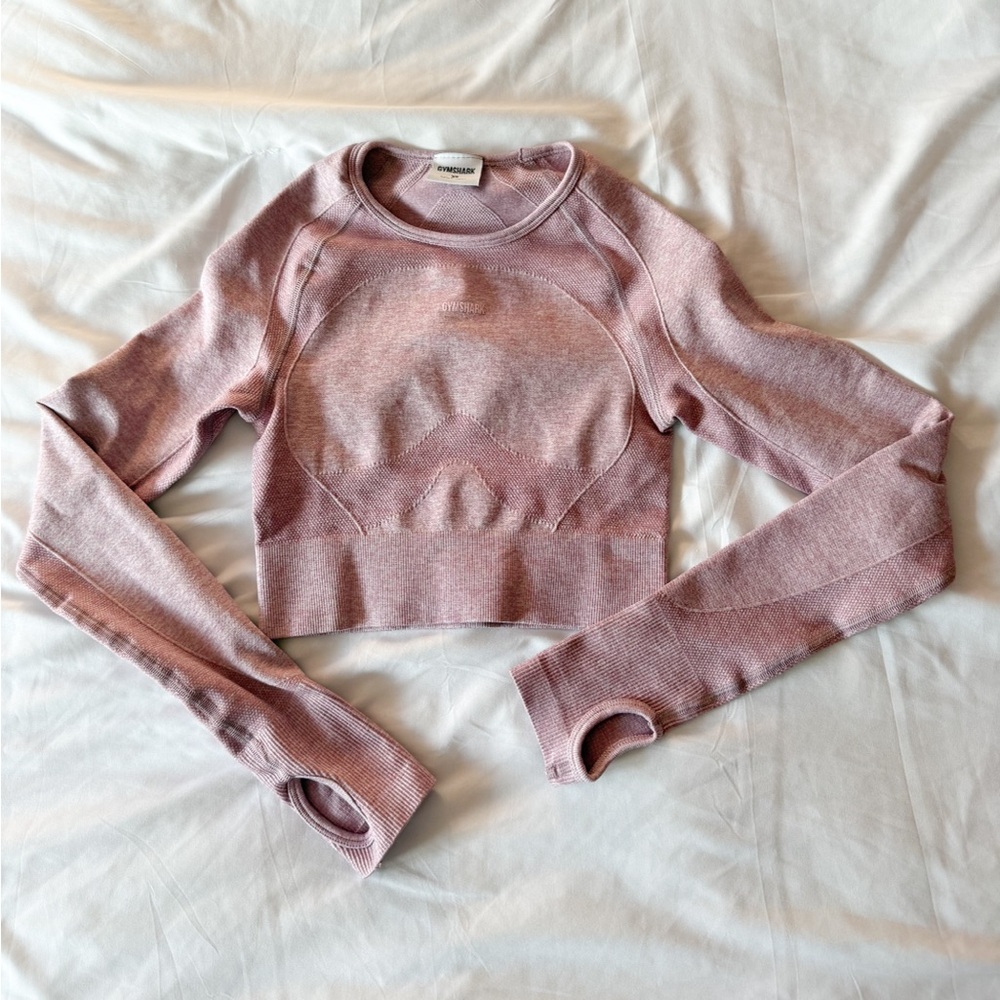 Gymshark Light Purple Marl Flex Sports Long Sleeve Crop Top Size XS